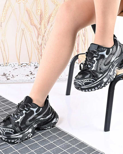 Pantofi sport de dama,Cu insertii de plasa,D1428,Negru