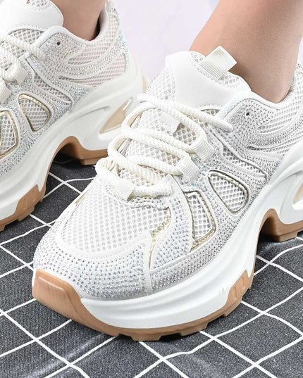 Pantofi Sport De Dama,Cu Insertii De Plasa si Strasuri,D1415,Bej