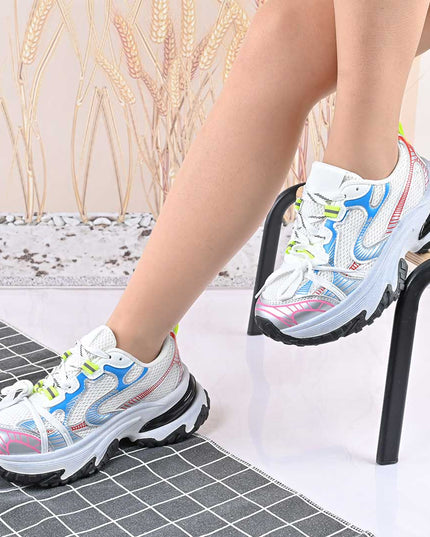 Pantofi sport de dama,Cu insertii de plasa,D1428,Alb