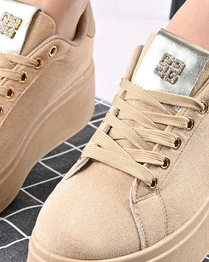 Pantofi Sport De Dama,Din Piele Ecologica Intoarsa,D1433,Bej