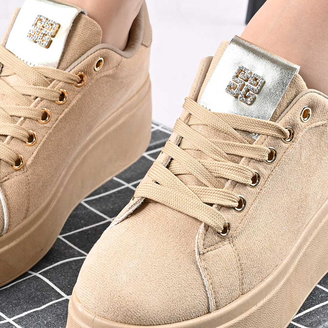 Pantofi Sport De Dama,Din Piele Ecologica Intoarsa,D1433,Bej