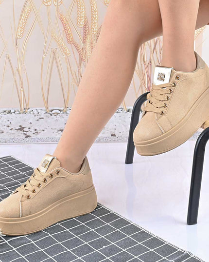 Pantofi Sport De Dama,Din Piele Ecologica Intoarsa,D1433,Bej