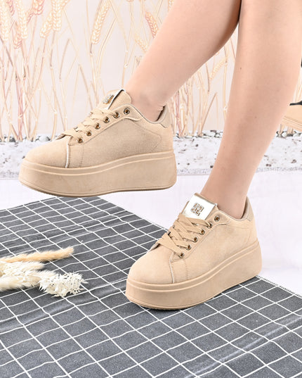 Pantofi Sport De Dama,Din Piele Ecologica Intoarsa,D1433,Bej