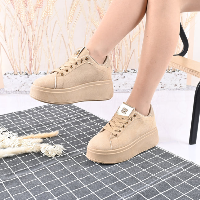 Pantofi Sport De Dama,Din Piele Ecologica Intoarsa,D1433,Bej