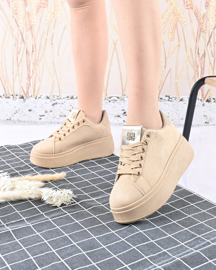 Pantofi Sport De Dama,Din Piele Ecologica Intoarsa,D1433,Bej