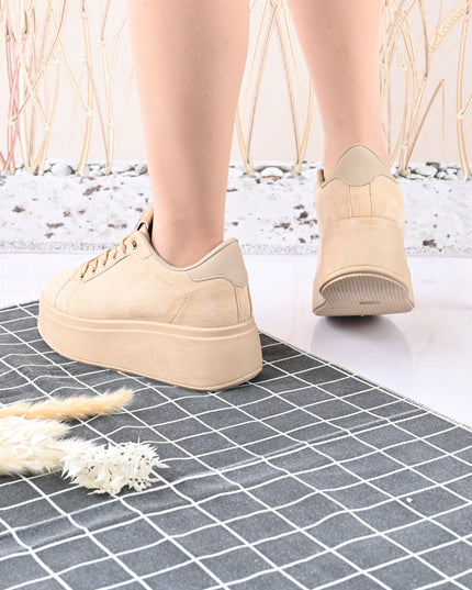 Pantofi Sport De Dama,Din Piele Ecologica Intoarsa,D1433,Bej