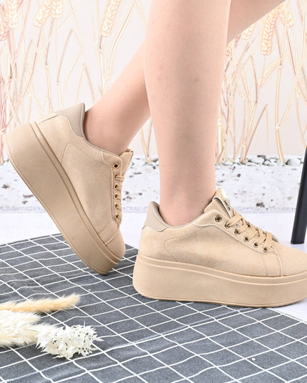 Pantofi Sport De Dama,Din Piele Ecologica Intoarsa,D1433,Bej