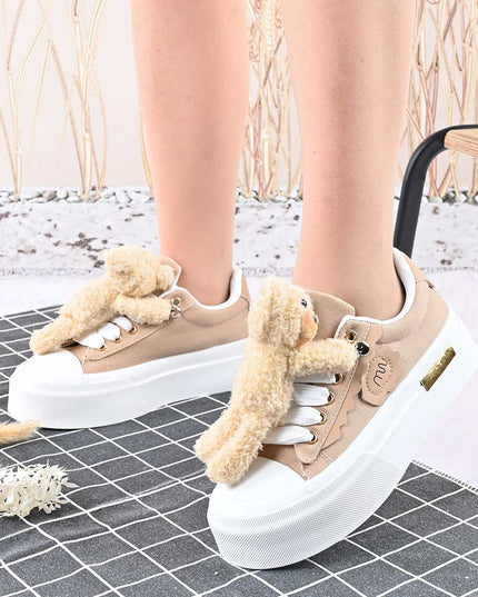 Pantofi sport de dama,acesoriu ursulet detasabil,D1425,Kaki