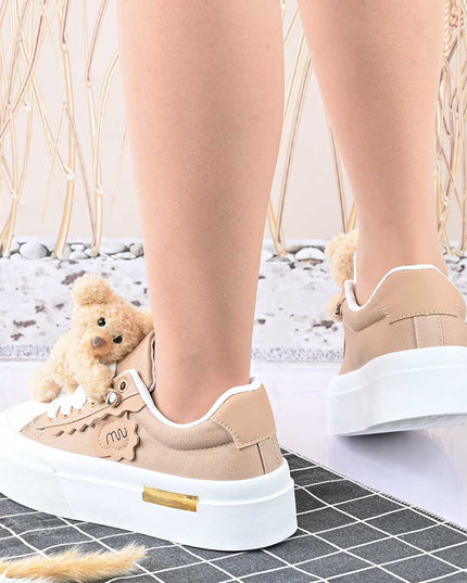 Pantofi sport de dama,acesoriu ursulet detasabil,D1425,Kaki