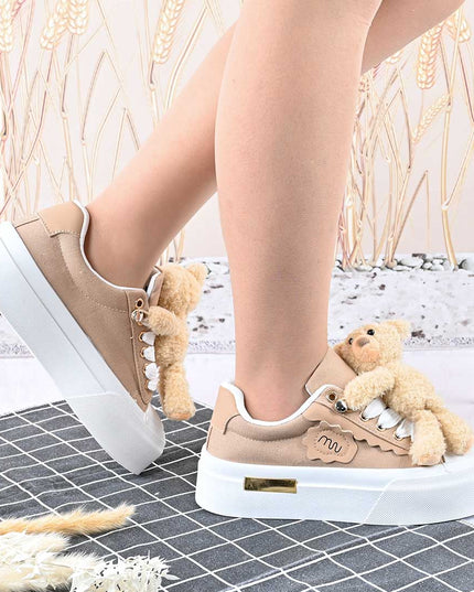 Pantofi sport de dama,acesoriu ursulet detasabil,D1425,Kaki