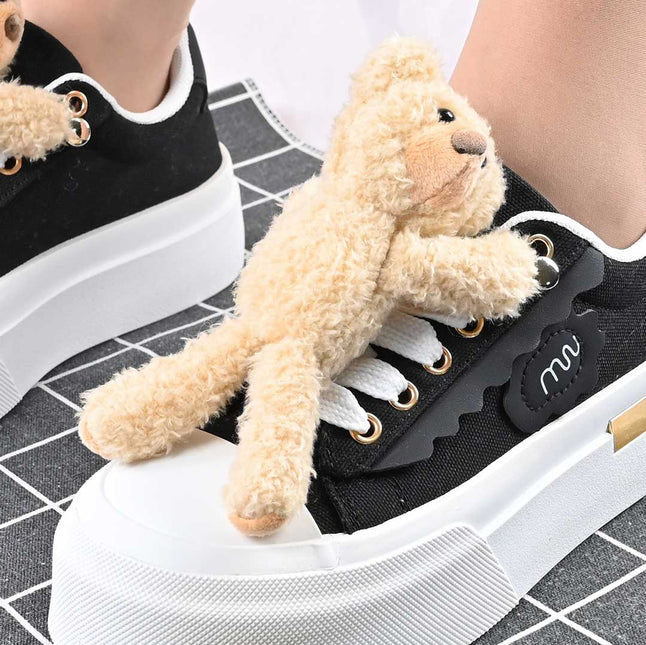 Pantofi sport de dama,acesoriu ursulet detasabil,D1425,Negru