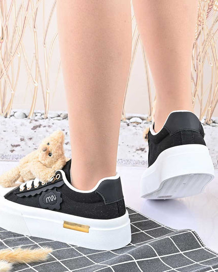 Pantofi sport de dama,acesoriu ursulet detasabil,D1425,Negru