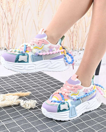 Pantofi Sport De Dama,Cu Insertii De Plasa,D1416,Multicolori