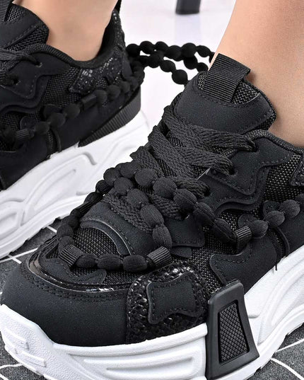 Pantofi Sport De Dama,Cu Insertii De Plasa,D1416,Negru