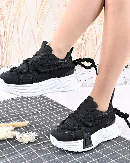 Pantofi Sport De Dama,Cu Insertii De Plasa,D1416,Negru