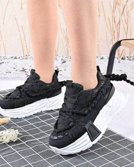 Pantofi Sport De Dama,Cu Insertii De Plasa,D1416,Negru