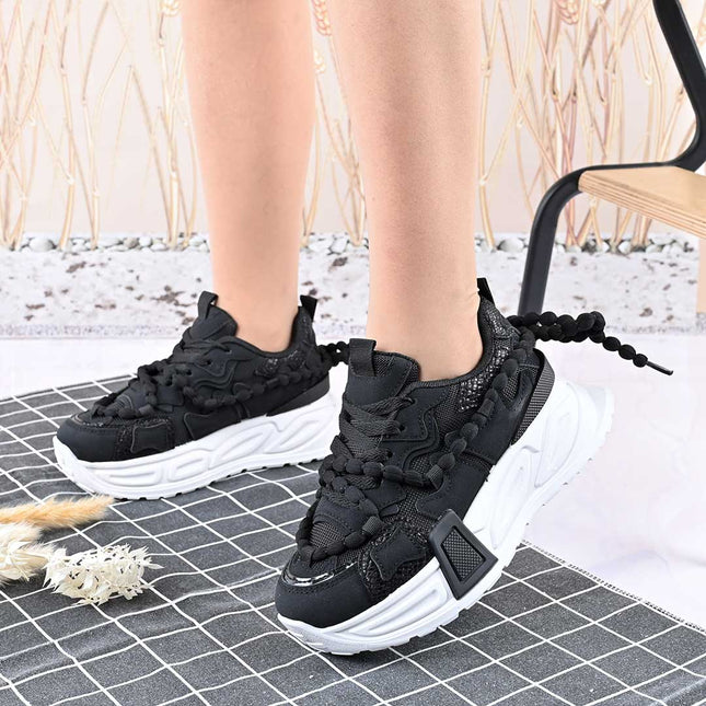 Pantofi Sport De Dama,Cu Insertii De Plasa,D1416,Negru