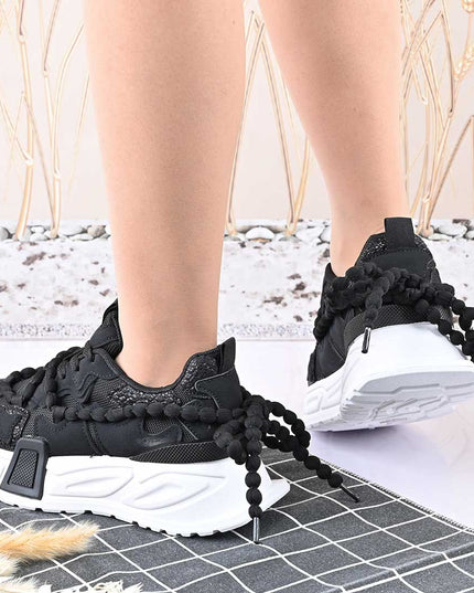 Pantofi Sport De Dama,Cu Insertii De Plasa,D1416,Negru