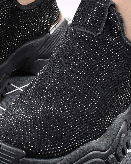 Pantofi Sport De Dama,Cu Material textil si Strasuri,D1441,Negru