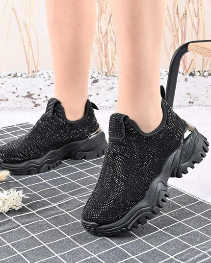 Pantofi Sport De Dama,Cu Material textil si Strasuri,D1441,Negru