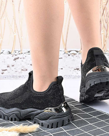 Pantofi Sport De Dama,Cu Material textil si Strasuri,D1441,Negru