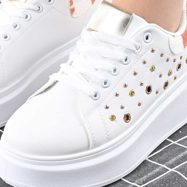 Pantofi Sport De Dama,Cu platforma,Din piele ecologica,D1419,Alb