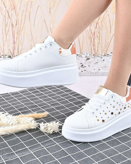 Pantofi Sport De Dama,Cu platforma,Din piele ecologica,D1419,Alb