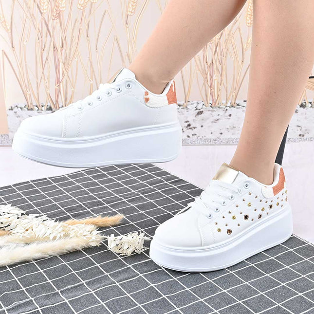 Pantofi Sport De Dama,Cu platforma,Din piele ecologica,D1419,Alb
