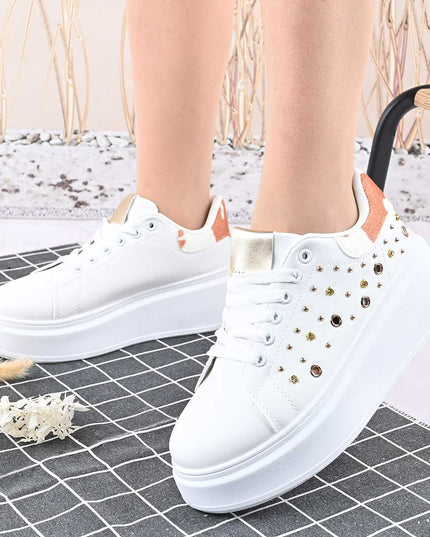 Pantofi Sport De Dama,Cu platforma,Din piele ecologica,D1419,Alb