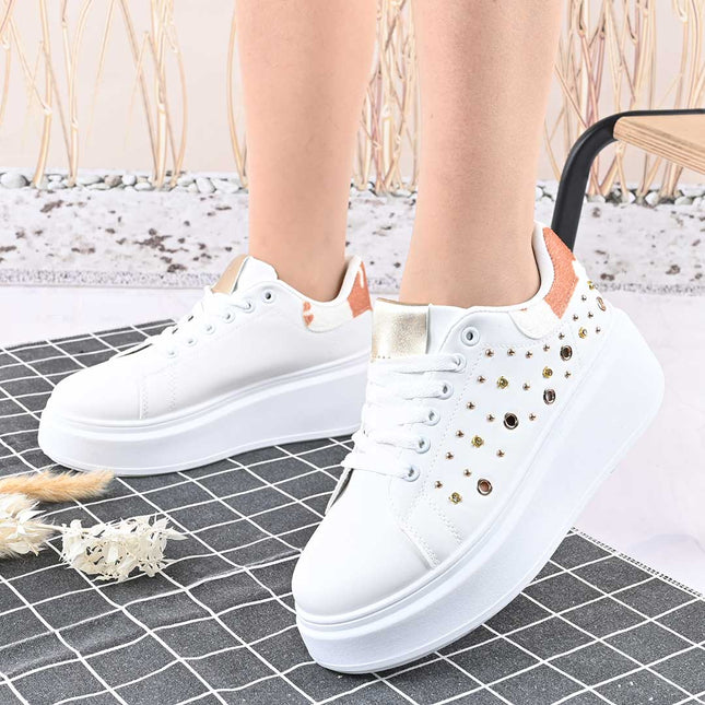 Pantofi Sport De Dama,Cu platforma,Din piele ecologica,D1419,Alb