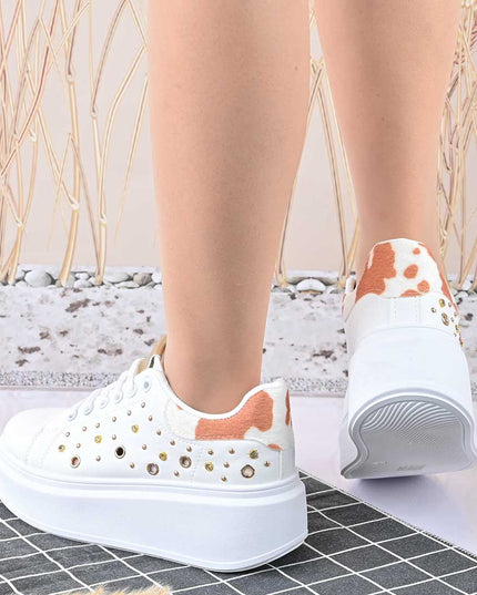 Pantofi Sport De Dama,Cu platforma,Din piele ecologica,D1419,Alb