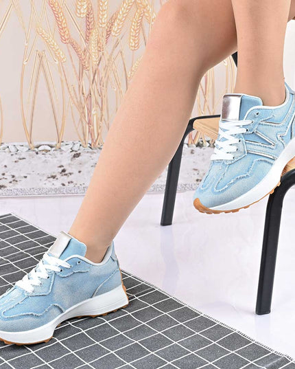 Pantofi Sport De Dama,Din Denim,D1434,Albastru Deschis