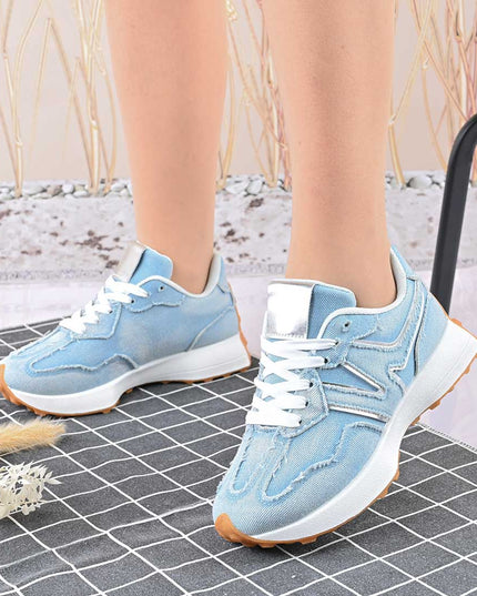 Pantofi Sport De Dama,Din Denim,D1434,Albastru Deschis