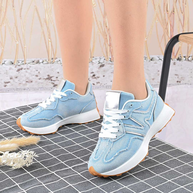 Pantofi Sport De Dama,Din Denim,D1434,Albastru Deschis