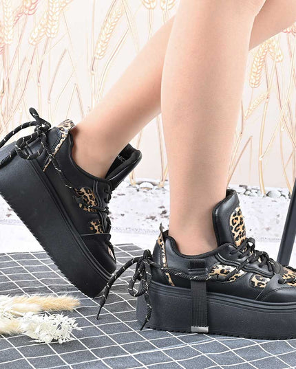 Pantofi Sport De Dama,Cu Platforma,Din piele ecologica,D1413,Negru cu Leopard
