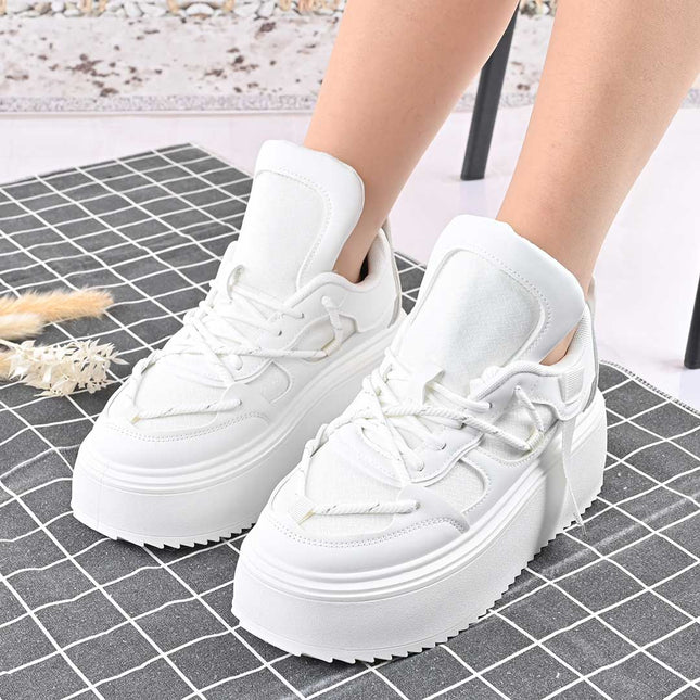 Pantofi Sport De Dama,Cu Platforma,Din piele ecologica,D1413,Alb