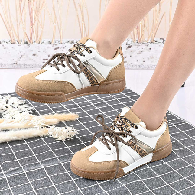 Pantofi sport de dama,Din piele Ecologica Intoarsa,D1426,Bej