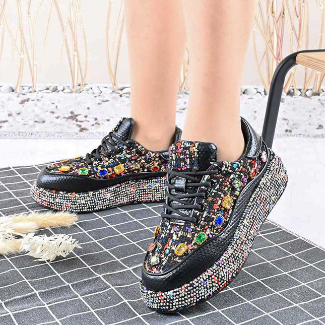 Pantofi Sport De Dama,Cu strasuri stralucitoare,D1418,Negru