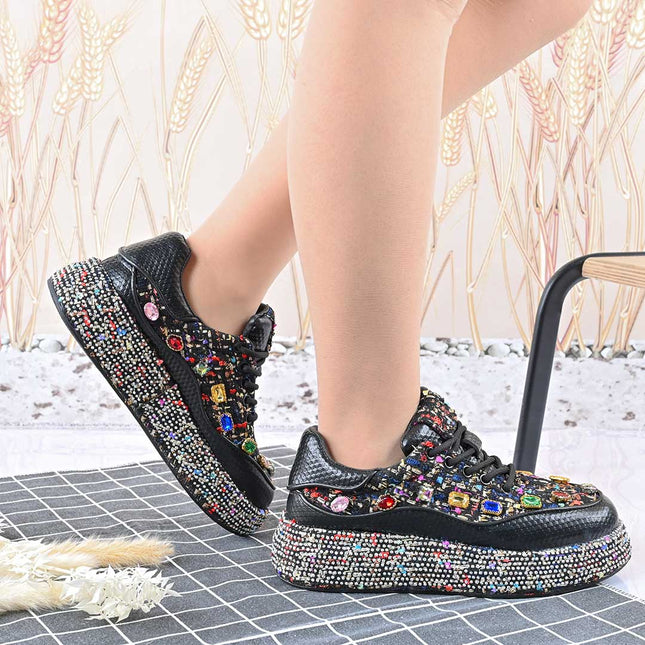 Pantofi Sport De Dama,Cu strasuri stralucitoare,D1418,Negru