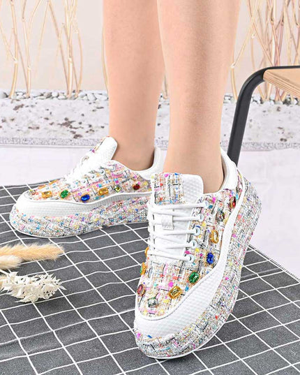 Pantofi Sport De Dama,Cu strasuri stralucitoare,D1418,Alb