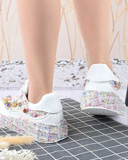 Pantofi Sport De Dama,Cu strasuri stralucitoare,D1418,Alb