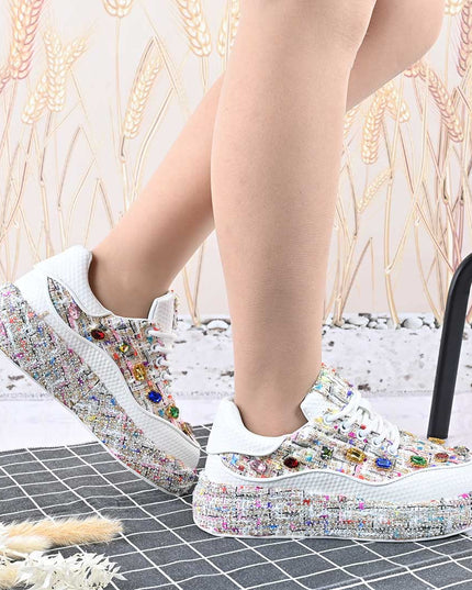 Pantofi Sport De Dama,Cu strasuri stralucitoare,D1418,Alb