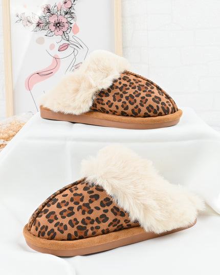 Papuci de Dama,Din Piele Ecologica Intoarsa, Imblaniti,PD1070,Leopard