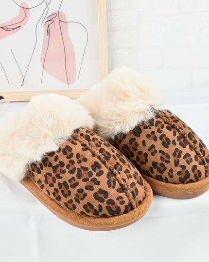Papuci de Dama,Din Piele Ecologica Intoarsa, Imblaniti,PD1070,Leopard