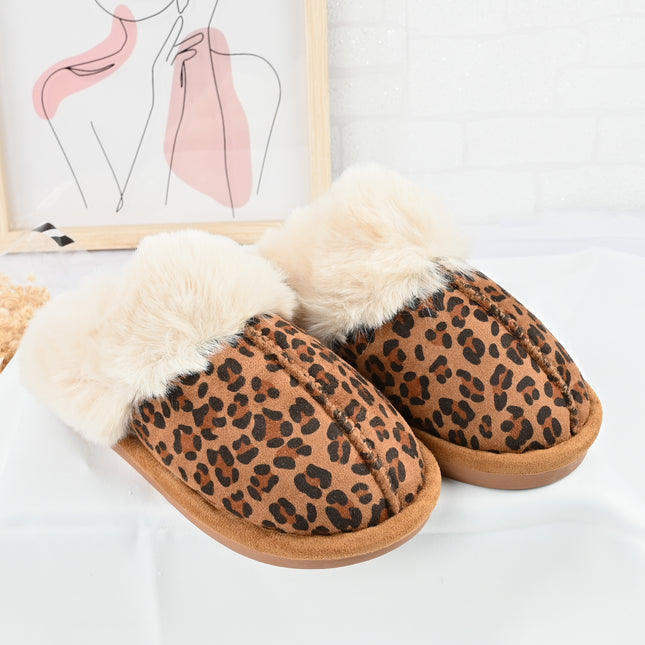 Papuci de Dama,Din Piele Ecologica Intoarsa, Imblaniti,PD1070,Leopard