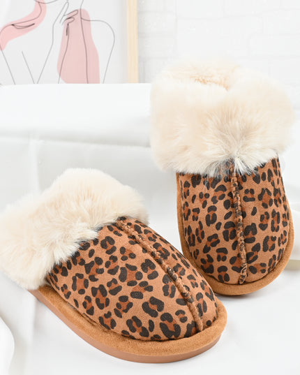 Papuci de Dama,Din Piele Ecologica Intoarsa, Imblaniti,PD1070,Leopard