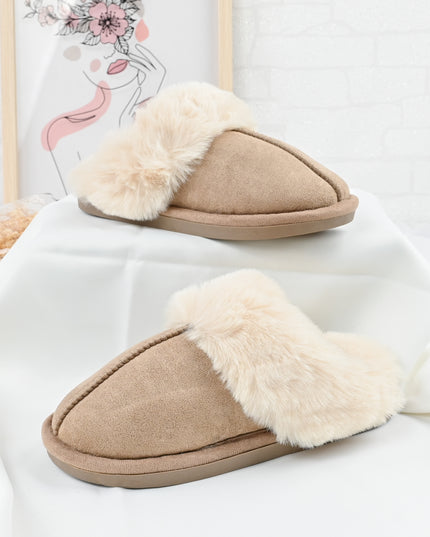 Papuci de Dama,Din Piele Ecologica Intoarsa, Imblaniti,PD1070,Kaki