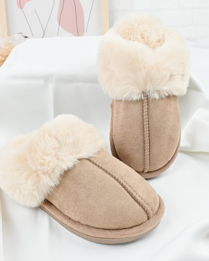 Papuci de Dama,Din Piele Ecologica Intoarsa, Imblaniti,PD1070,Kaki