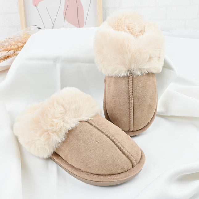 Papuci de Dama,Din Piele Ecologica Intoarsa, Imblaniti,PD1070,Kaki