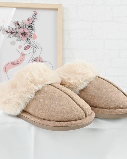 Papuci de Dama,Din Piele Ecologica Intoarsa, Imblaniti,PD1070,Kaki